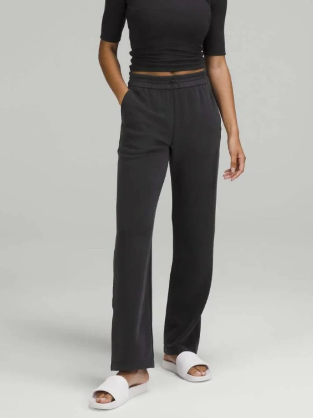 Lululemon Softstreme High-Rise Pant Black Pull-On Elasticated Waist Peach Fuzz 6